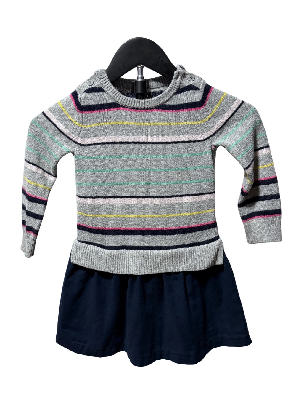 Baby GAP Gray Striped Sweater Dress with Navy Skirt
